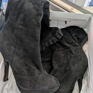 Aldo Black Suede Heeled Boots